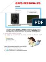 Accidentes Gramaticales y Clases de Pronombres Personales para Quinto Grado de Primaria