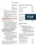 Absorption and Variable Costing Notes