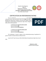 Certificiation On Performance Rating