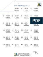 Column Subtraction Decimals 1