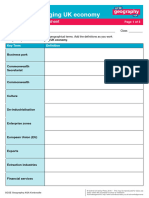 Changing UK Economy Key Word Sheet