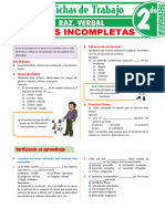 Ejercicios de Oraciones Incompletas para Segundo Grado de Secundaria