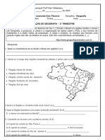 Avaliação de Geografia - 5º Ano - 2º Trimestre