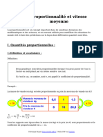 Proportionnalite Et Vitesse Moyenne Cours de Maths en 4eme A Imprimer en PDF .P