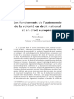 Les Fondements de L'autonomie de La Volonté en Droit National Et en Droit Européen