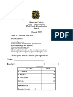 Waverley College Year 7 Mathematics Half Yearly Examination Term 2 - Past Paper