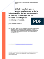 Complejidad y Sociología: El Pensamiento Sociológico Ante La Introducción de Las Nociones de La Física y La Biología en Las Teorías Sociológicas Contemporáneas