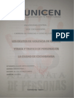 Delitos de Violencia de Genero Trata y Trafico de Personas en La Ciudad de Cochabamba