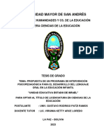 Universidad Mayor de San Andrés: Facultad de Humanidades Y Cs. de La Educación Carrera Ciencias de La Educación