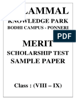 VIII To IX Sample Paper - 3 (Merit Scholarship Test)