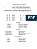 Tables of Metric Units of Measurement