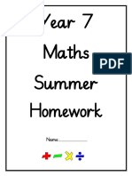 Year 7 Maths Summer Homework 1