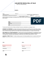 North Carolina Motor Vehicle Bill of Sale Form