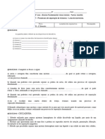 Lista de Exercícios - Separação de Misturas