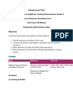 Sample Detailed Lesson Plan in English For Teaching Demonstration