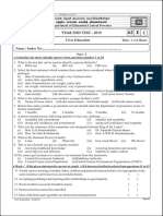 Grade 07 Civic Education 3rd Term Test Paper 2019 English Medium - Central Province