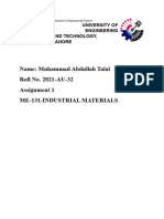 Name: Muhammad Abdullah Talal Roll No. 2021-AU-32 Assignment 1 Me-131-Industrial Materials