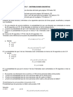 Ruta 7 - Distribuciones Discretas: = ∗ ∗ 1 −π = =3 = 5 C 3 0.7 1 −0.7 =3 =0.31 = =P =4 +P (x=5) =0.028+0.002 =0.030