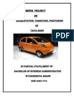 Minor Project On: Segmentation, Targeting, Positioning of Tata Nano