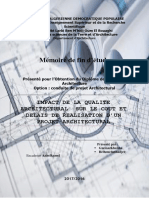 Impact de La Qualité Architectural Sur Le Cout Et Délais de Réalisation D'un Projet Architectural