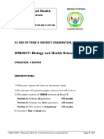 S3 Biology End of Term2 District Exam, 2023-2024