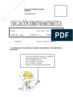 2da Evaluacion Sumativa Funcion y Ecuacion Cuadratica