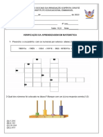 Avaliação de Matemática 4° Ano 1° Bimestre