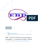 EBD - Lição 13: Ordenança para Pregar o Evangelho - 2° Trimestre de 2024 - BETEL