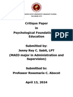 Critique Paper - Psychological Foundations of Education