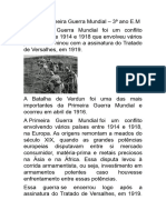 História - 1 Guerra Mundial - Causas e Consequências - 3º Ano