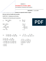 Grade 10 Tutorial Algebra Equations & Geometry Memo