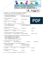 Soal UAS B. Inggris Kelas 3 SD Semester 2 Dan Kunci Jawaban