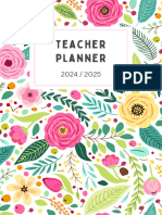 Teacher Planner For 2024 in Green and Pink Simple Flowers Style