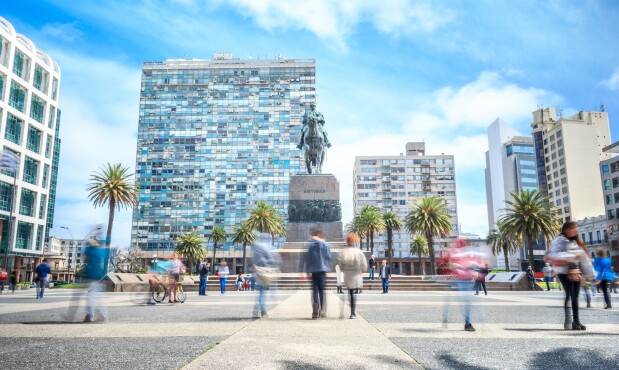 View of Plaza Independencia, Montevideo downtown, Uruguay