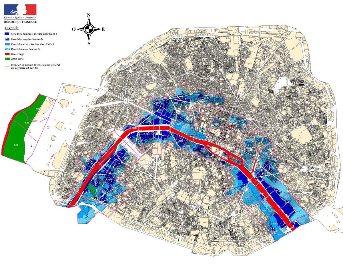 Mappa di Parigi alluvione