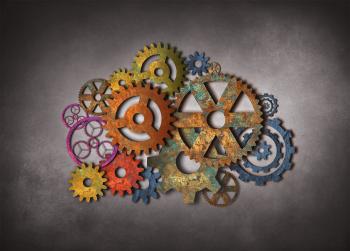 Rusty Cogwheels on Dark Background