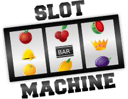 Slot machine with three wheels and fruit symbols