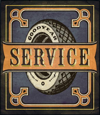 Goodyear Tire Service Image using LHF Old Tom Font