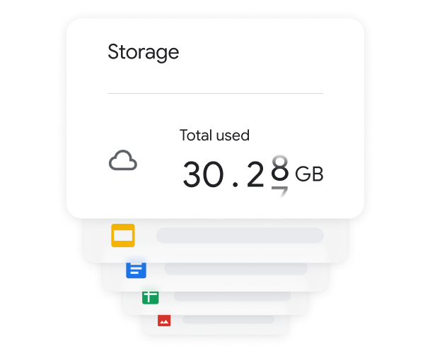 Indication de 30 gigaoctets d'espace de stockage utilisés dans Google Workspace