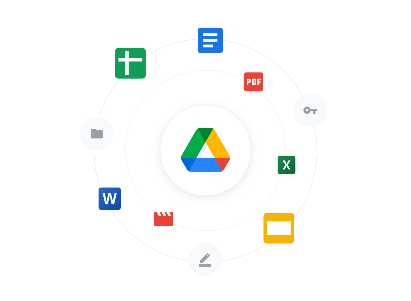 Gambar awan yang tersusun dari logo-logo produk Google Workspace populer