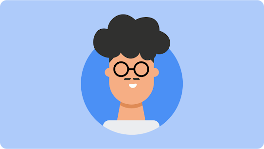 An illustration of a student with glasses and black hair on a blue backdrop.