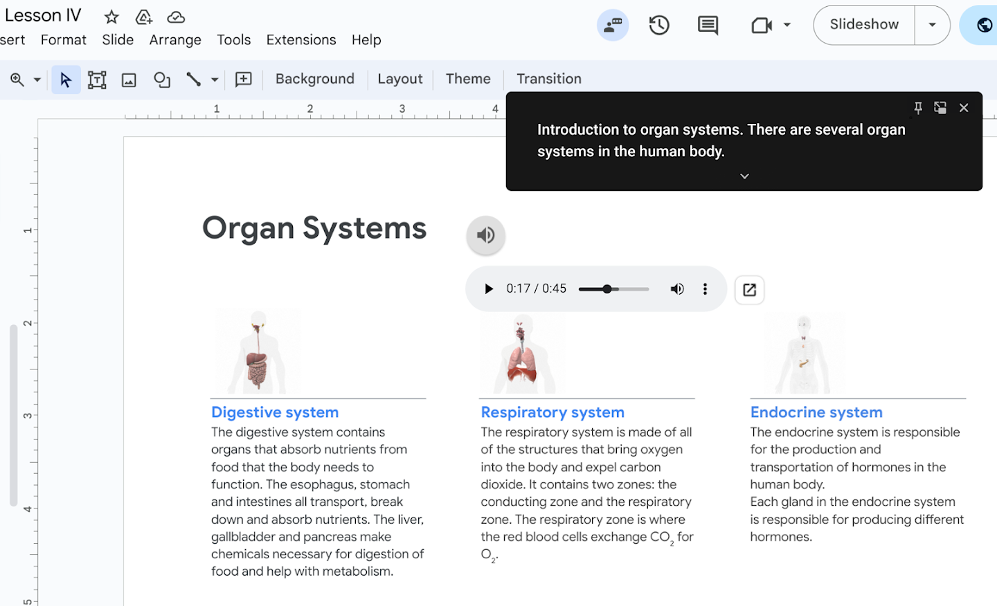 Canlı altyazılar, Google Slaytlar sunuları sırasında ekranın sağ üst köşesinde gösterilir.