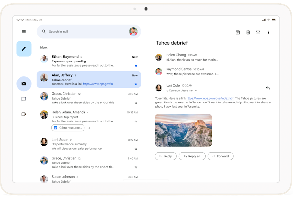 Gmail is shown on an Android tablet.