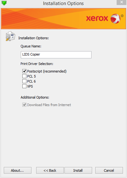 picture of printer installation dialog window