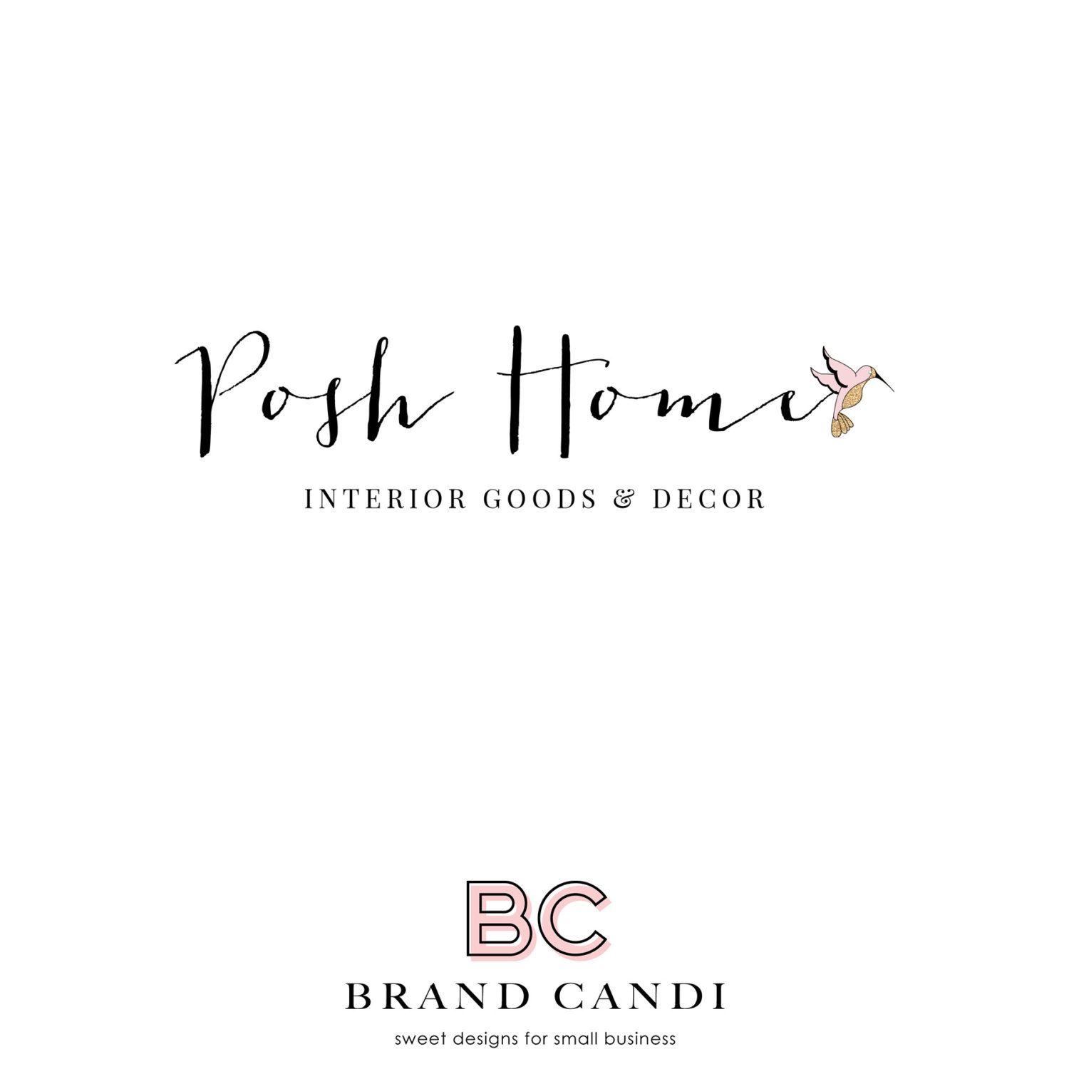 Glitter Logo - Decor Logo - Premade Logo Design - Glitter Logo - Interior Design Logo -  Hummingbird Logo - Script Logo - Boutique Logo - Hummingbird - Bird