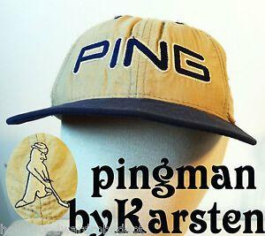 Ping Man Logo - PING golf cap hat khaki beige blue leather 1959 PingMan logo karsten ...