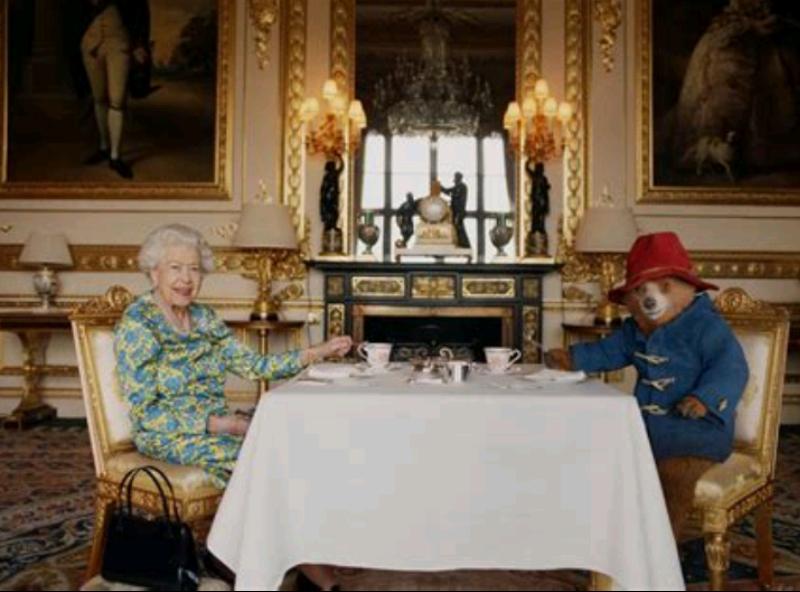 Queen Elizabeth II and Ben Whishaw in Queen Elizabeth and Paddington Bear Film (2022)