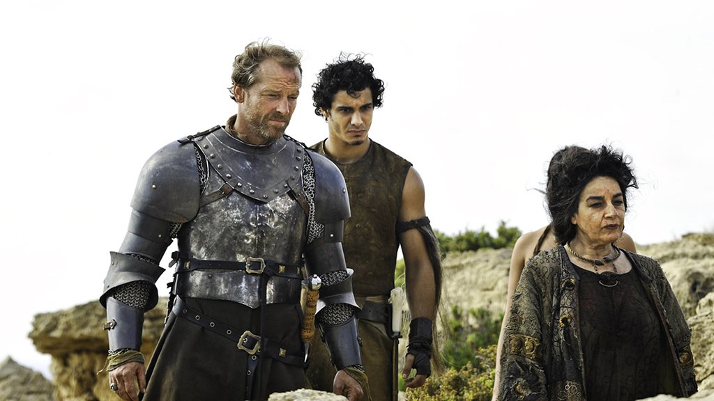 Iain Glen, Mia Soteriou, and Elyes Gabel in Game of Thrones (2011)