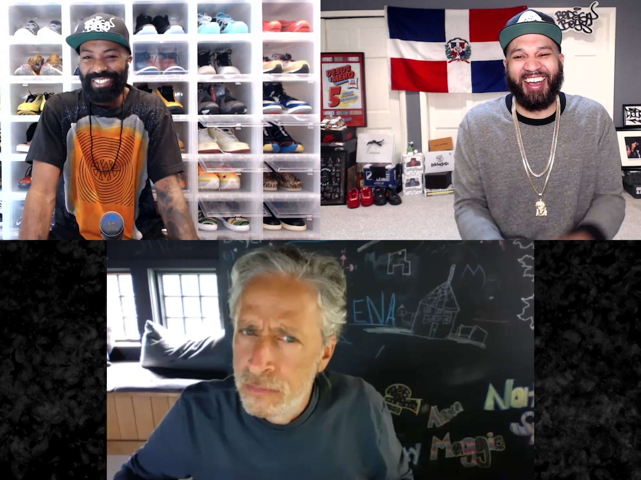 Jon Stewart, The Kid Mero, and Desus Nice in It Be Your Own Mans (2020)