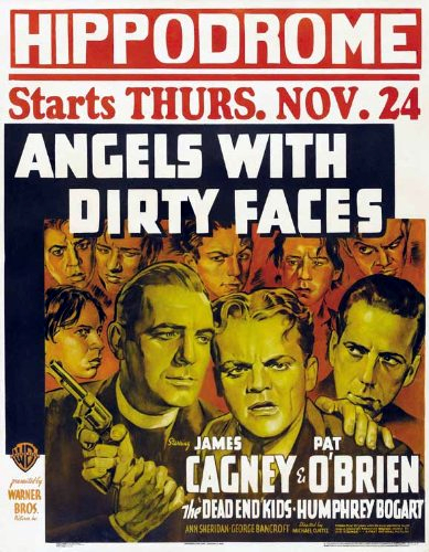 Humphrey Bogart, James Cagney, Pat O'Brien, Gabriel Dell, Leo Gorcey, Huntz Hall, Billy Halop, Bobby Jordan, Bernard Punsly, and The Dead End Kids in Angels with Dirty Faces (1938)